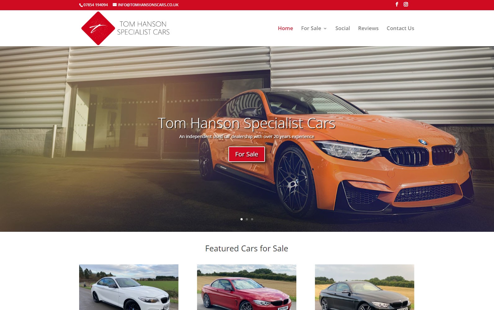 tom hanson specialist cars website screenshot